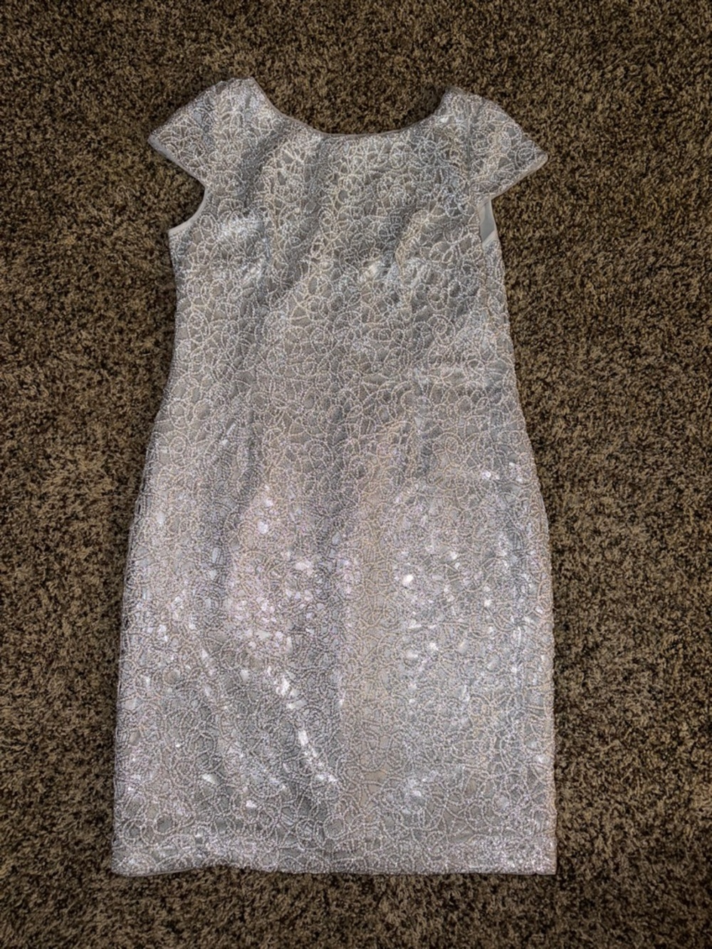 Simply Liliana Silver Sequin Cap-Sleeve Sheath Midi Dress
